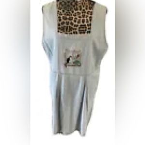 two twenty jumper dress women Large L light blue square neck cat embroider cats